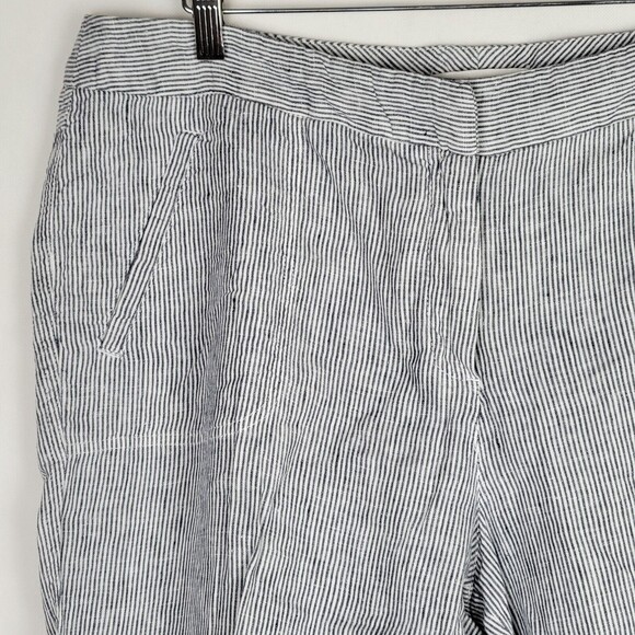 Chicos 100% Linen Pants Womens 2.5 (14) Wide Leg Blue White Stripe Flap Pockets - Picture 3 of 8